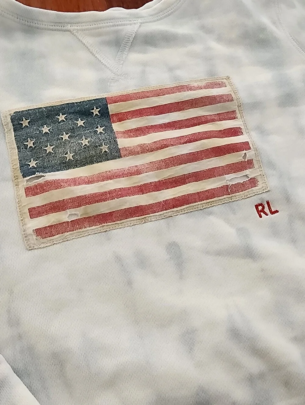 Polo by Ralph Lauren Light Blue Tie-Dye American Flag Sweatshirt | Size M